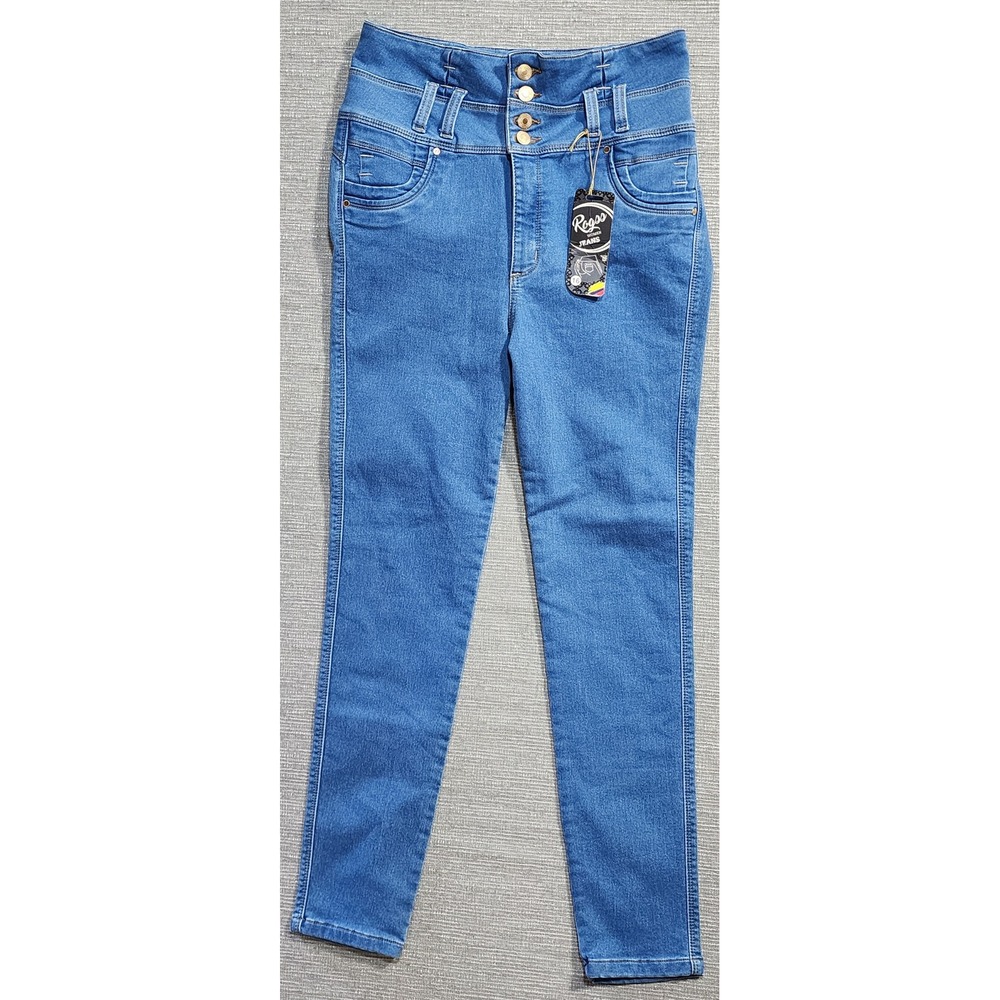 Rogss Women High Waisted Skinny Jeans Blue Triple Button Size 16 stretchy New